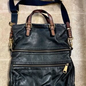 FOSSIL Black Leather purse/bag.
Deep , sturdy, strong handle.